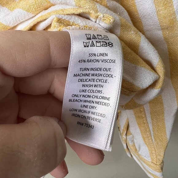 Striped Yellow & White Long Sleeve Button-Up Shirt Sigrid Olsen Womens L - Picture 3 of 3